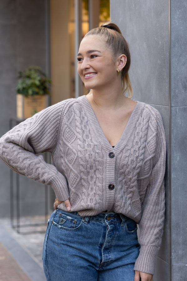 Row cable cardigan