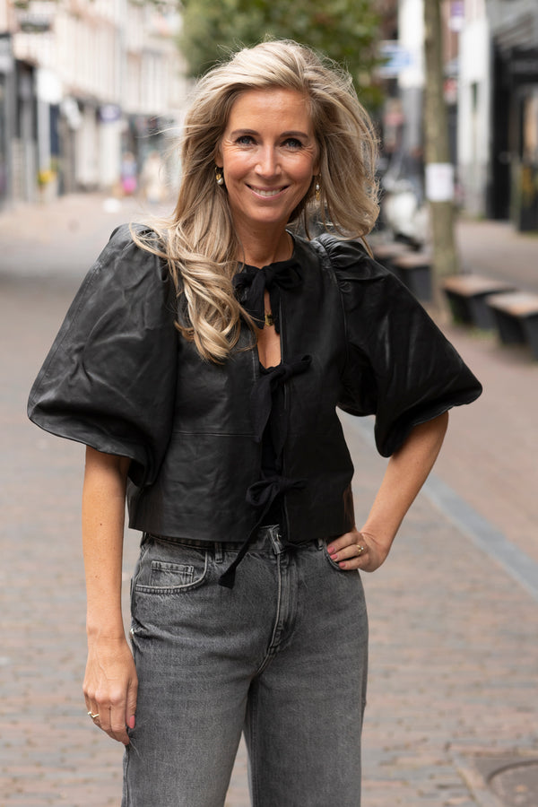 Phoebe leather bow blouse